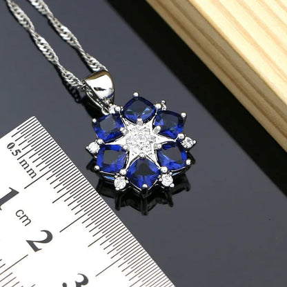 925 Silver Bridal Jewelry Sets Blue Sapphire White Topaz Charm for Women Party Earrings Ring Bracelet Set