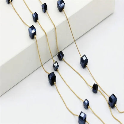 Women's Square Long Chain Sweater Necklace Fashion Double Long Tassel Necklace