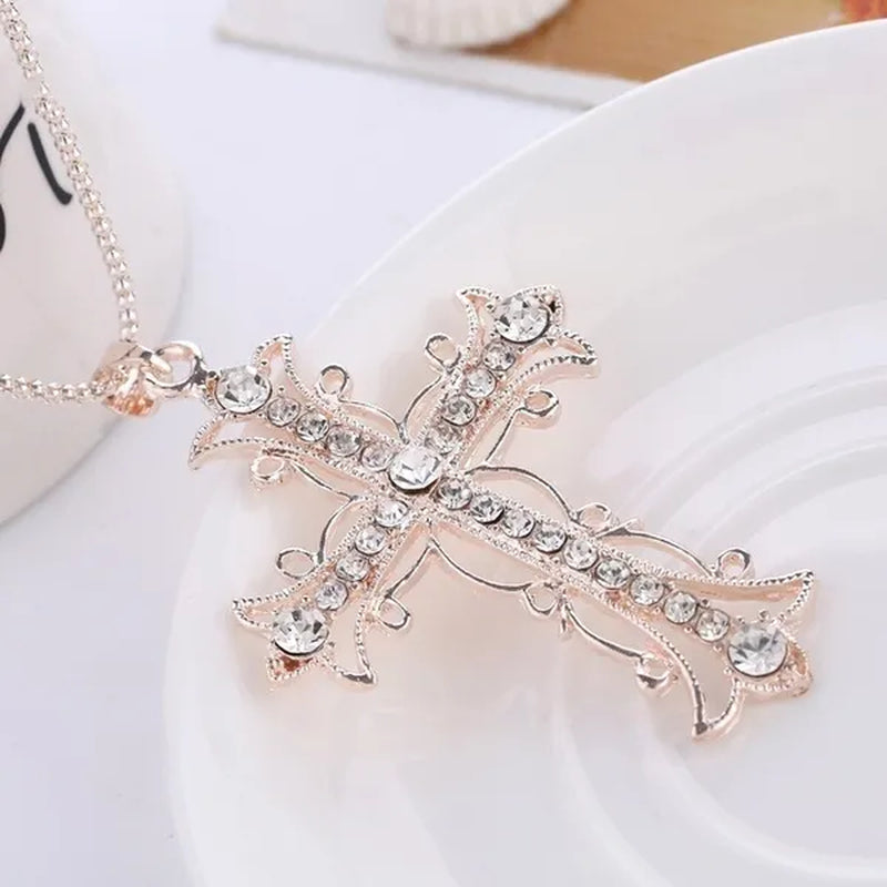 Cross Necklace Crystal Diamond Gold Christ Sweater Chain Neckalces for Women Ffashion Jewelry Accessories