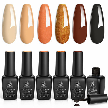 Nail Set 6 Colors Sandstorm Collection Nude Pink Peach Brown Natural Manicure Kit Soak Off Uv Led Lamp Needed for Women Gift Diy Home