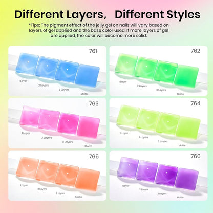 Beetles Jelly Gel Nail Polish Set, 6 Colors Jelly Blue Purple Crystal Gel Nail Polish Rainbow Yellow Green Orange Nail Uv LED Nail Art Gifts for Women