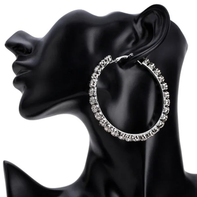 Trendy Big Circle Gold Silver Hoop Earrings Women's Fashion Rhinestone Diamond Round Earrings Party Jewelry
