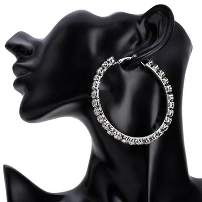 Trendy Big Circle Gold Silver Hoop Earrings Women's Fashion Rhinestone Diamond Round Earrings Party Jewelry