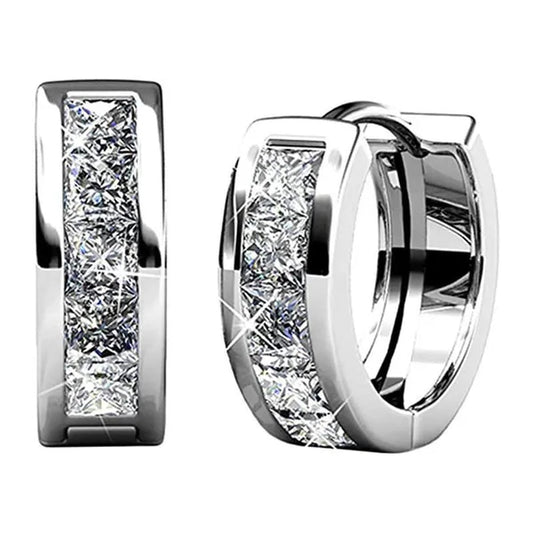 1 Pair Silver Plated White Sapphire Hoop Earrings for Bridal Engagement Wedding Women Earrings Jewelry Gift