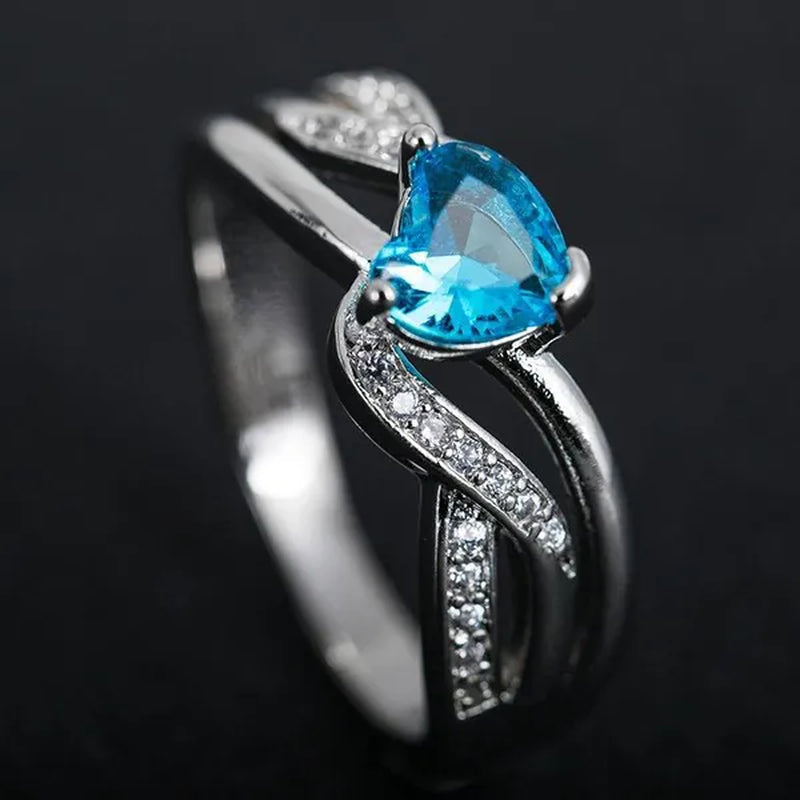 Fashion Heart Cut Purple Natural Amethyst & Diamond Ring Jewelry for Women
