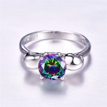 Women Men Rainbow Topaz & Black Spinel Gemstone 925 Sterling Silver Wedding Engagement Band Cocktail Skull Ring Size 6 7 8 9