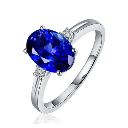 Fashion Jewelry Ellipse Emerald Sapphire Zircon Aaas Ring Gold-Plated Opening Adjustable Rings