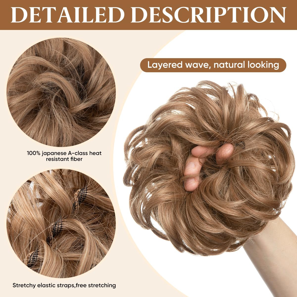 Large Messy Bun Hair Piece Wavy Curly Scrunchies Synthetic Chignon Ponytail Hair Extensions Thick Updo Hairpieces for Women Light Silver Grey