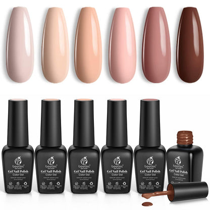 Nail Set 6 Colors Skin Tones Collection Nude Pink Gel Nail Polish Brown Neutral Soak off Uv Led Lamp Needed Manicure Diy Home
