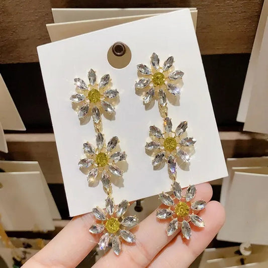 1 Pair Fashion Crystal Rhinestone Drop Earrings For Women Citrine Jewelry