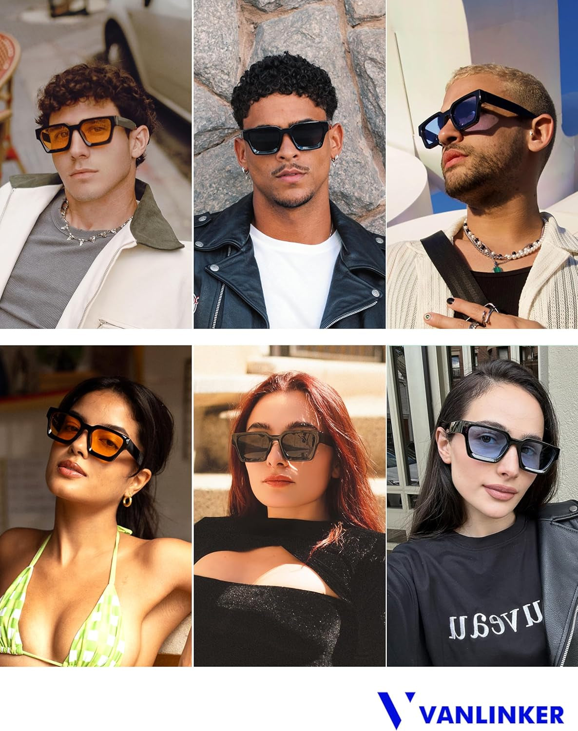 Thick Square Sunglasses for Men Women Retro Chunky Rectangle Shades UV400 Protection VL9731