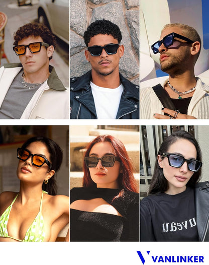 Thick Square Sunglasses for Men Women Retro Chunky Rectangle Shades UV400 Protection VL9731