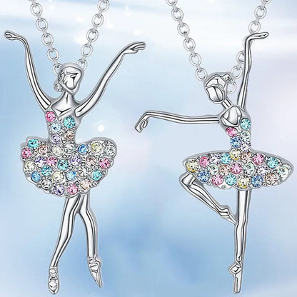 Elegant Fashion Creative Girl Necklace Ballet Sister Necklace Gift Suitable for Female Personality Creative Rainbow Dancer Dance Friendship Pendant Necklace Jewelry Suitable for Sister Friend Birthday Party Jewelry Anniversary Gift