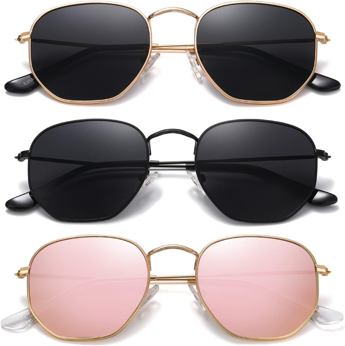 Polarized Hexagon Sunglasses for Women Men Polygon Square Sun Glasses UV400 Protection Metal Frame