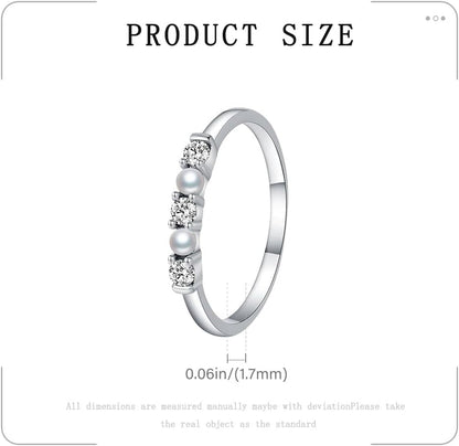 Sterling Silver Promise Stacking Pearl Rings - Stackable Dainty Pearl Ring for Prom Dress - Size 6-8