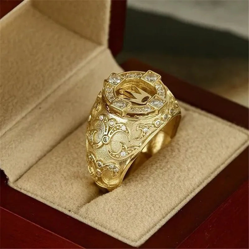 New Fashion Domineering Men's 18K Gold Ring Natural Sapphire Men's Diamond Ring Hand-carved Gold Skull Sea Monster Male Ring Men's Birthday Gift Party Jewelry Size 5-14