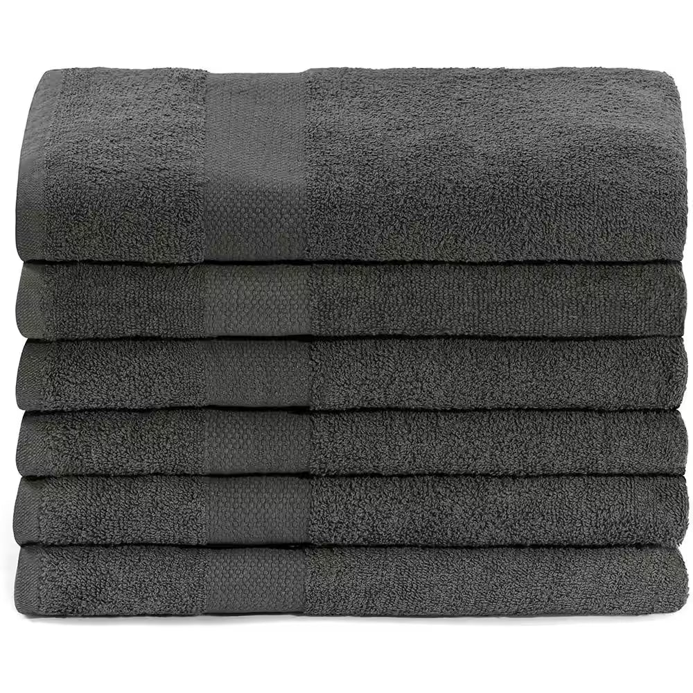 6-Piece Gray Highly Absorbent Cotton Quick Drying Bath Towel Set