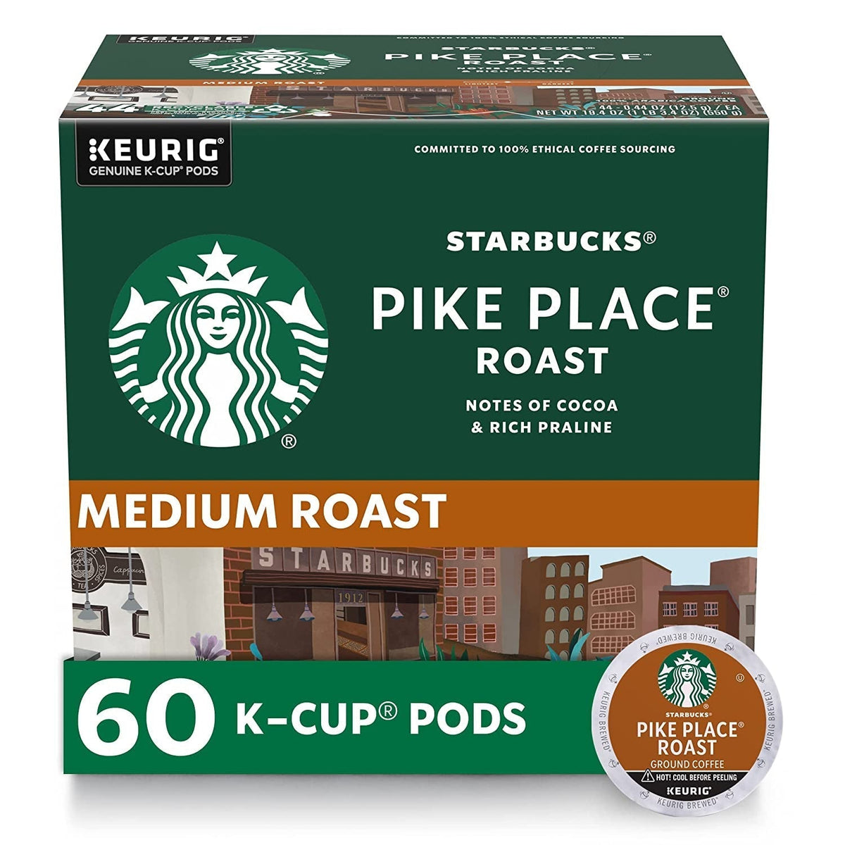 K-Cup Coffee Pods, Medium Roast Coffee, Pike Place Roast for Keurig Brewers, 100% Arabica, 6 Boxes (60 Pods Total)