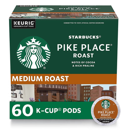 K-Cup Coffee Pods, Medium Roast Coffee, Pike Place Roast for Keurig Brewers, 100% Arabica, 6 Boxes (60 Pods Total)