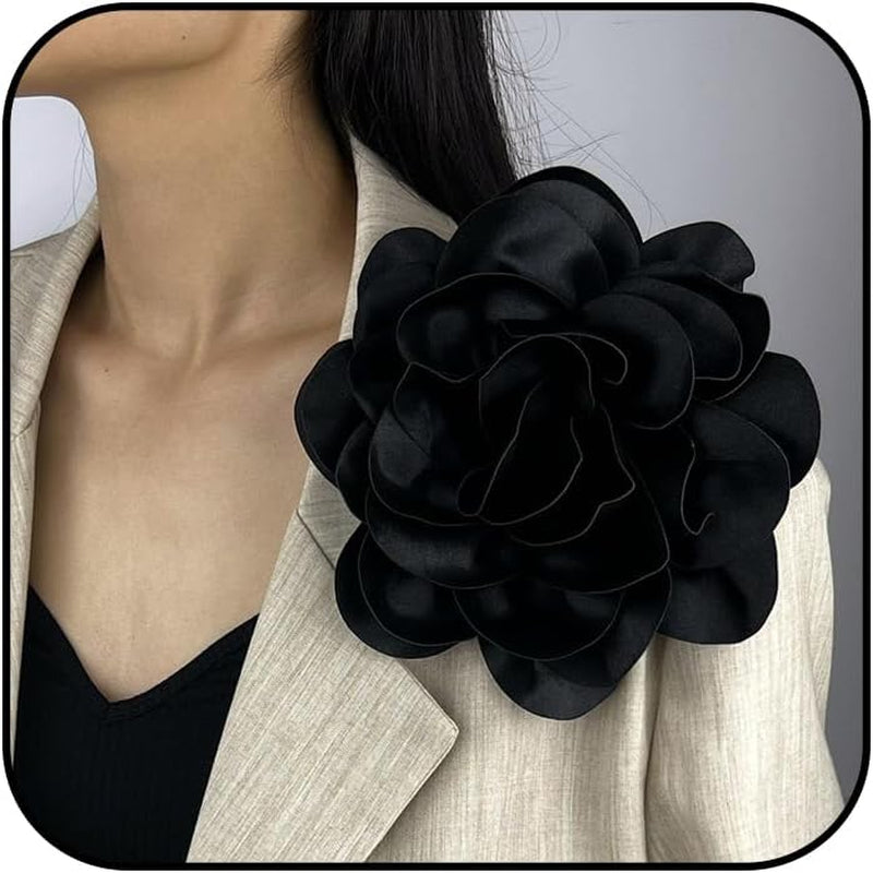 Dainty Satin Fabric Rose Flower Brooches 7.5In Extra Large Big Camellia Flower Brooches Lapel Pins for Women Wedding Party Dance Dress Clothes Accessories
