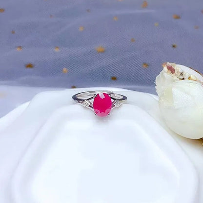 CoLife Jewelry 100% Natural Ruby Ring for Woman 6*8mm 1ct Ruby Silver Ring for Daily Wear 925 Silver Ruby Jewelry Gift for Woman