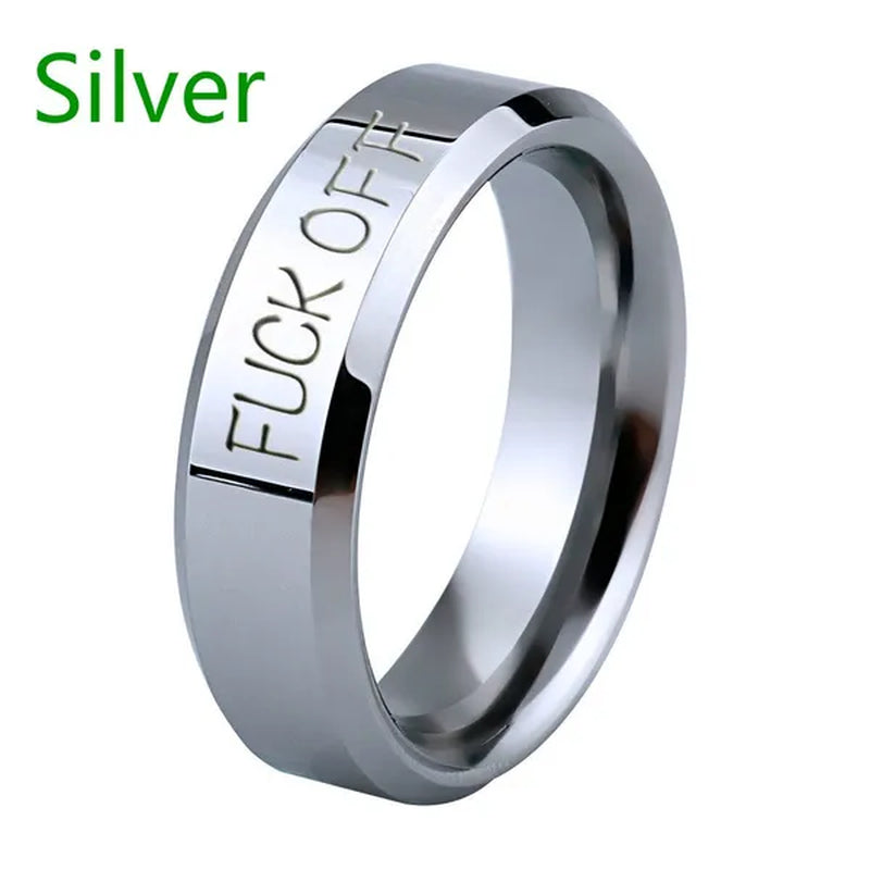 Fashion Jewelry Couple rings 8mm fuck off Steel Ring Engraved fuck off blue black