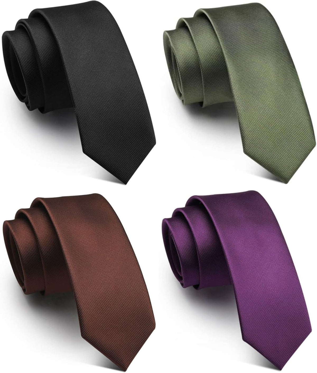 Lot 4 PCS Classic Men'S Skinny Width 2.3" Slim Necktie Solid Color Tie