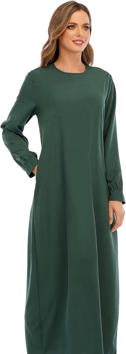 Womens Abaya Long Sleeve Muslim Dress Prayer Clothes Casual Islamic Kaftan with Pocket