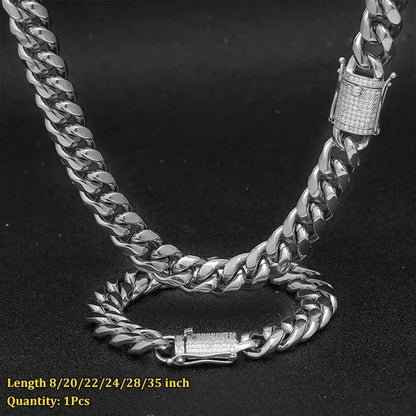 925 Silver Plated Chunky Necklace High Polished Stainless Steel Miami Curb Cuban Link Chain for Men 8/20/22/24/28/35 Inch (Quantity: 1Pcs)