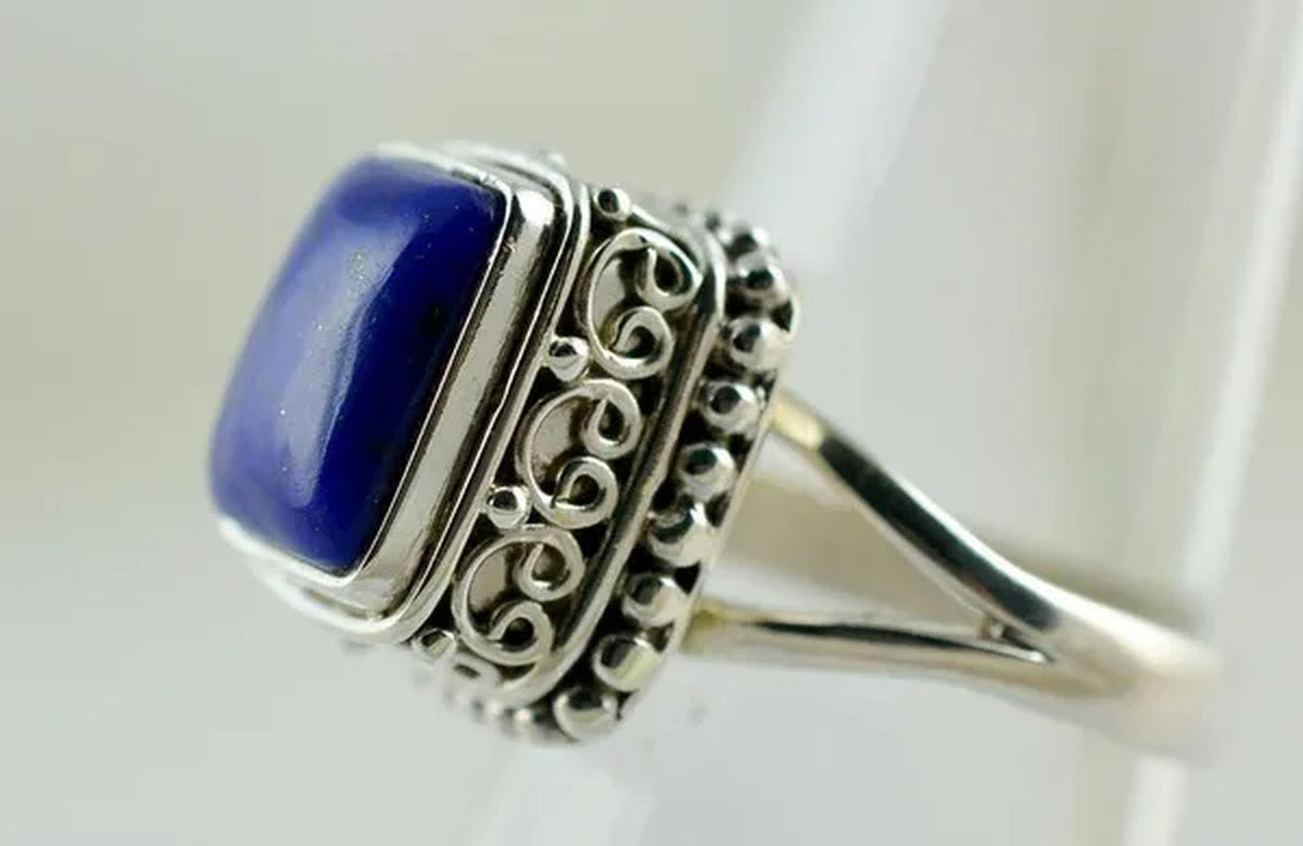 Genuine Lapis Lazuli 925 Sterling Silver Handmade Ring Size 6 to 10 (US)