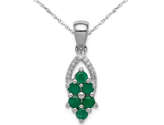 1/2 Carat (ctw) Natural Emerald Cluster Pendant Necklace in Polished Sterling Silver with Chain
