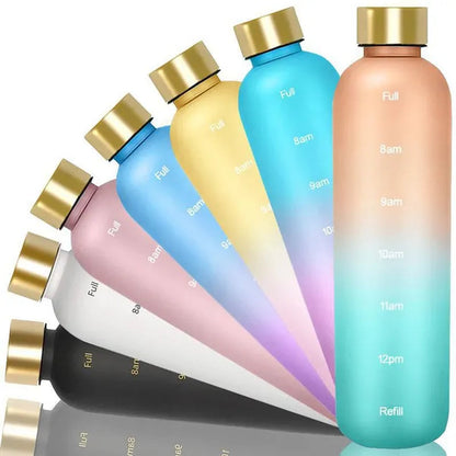 Water Bottle with Time Marker, 32oz Motivational Water Bottle, Reusable Spill-Proof Frosted Plastic Water Bottle for Gym, Sports, Travel, Fitness, School and Work