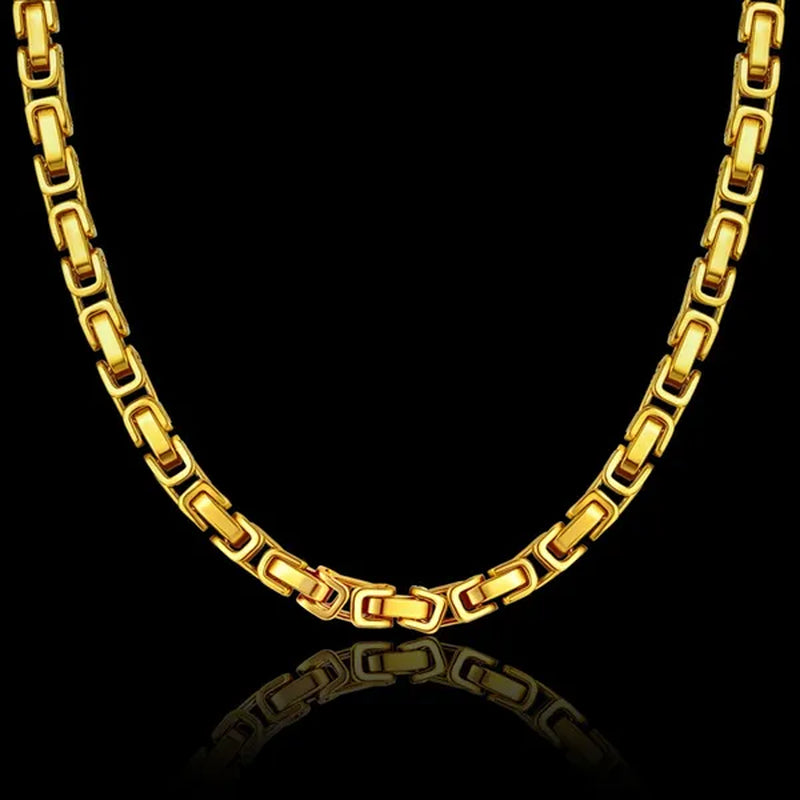 Hip Hop Vintage Silver 18K Gold Plated Chunky Men Titanium Stainless Steel Byzantine Box Necklace Chain 827