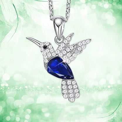 Hummingbird  Silver Jewelry Set Women Pendant Necklace and Stud Earring Set CrystalsFine Animal Jewelry, Gift for Mothers Day
