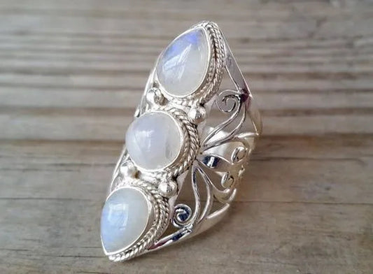 Luxury Bridal Wedding Jewelry Dazzling  Natural Moonstone Ring Princess Engagement Wedding Party Unique Exquisite Ring Size 4-12