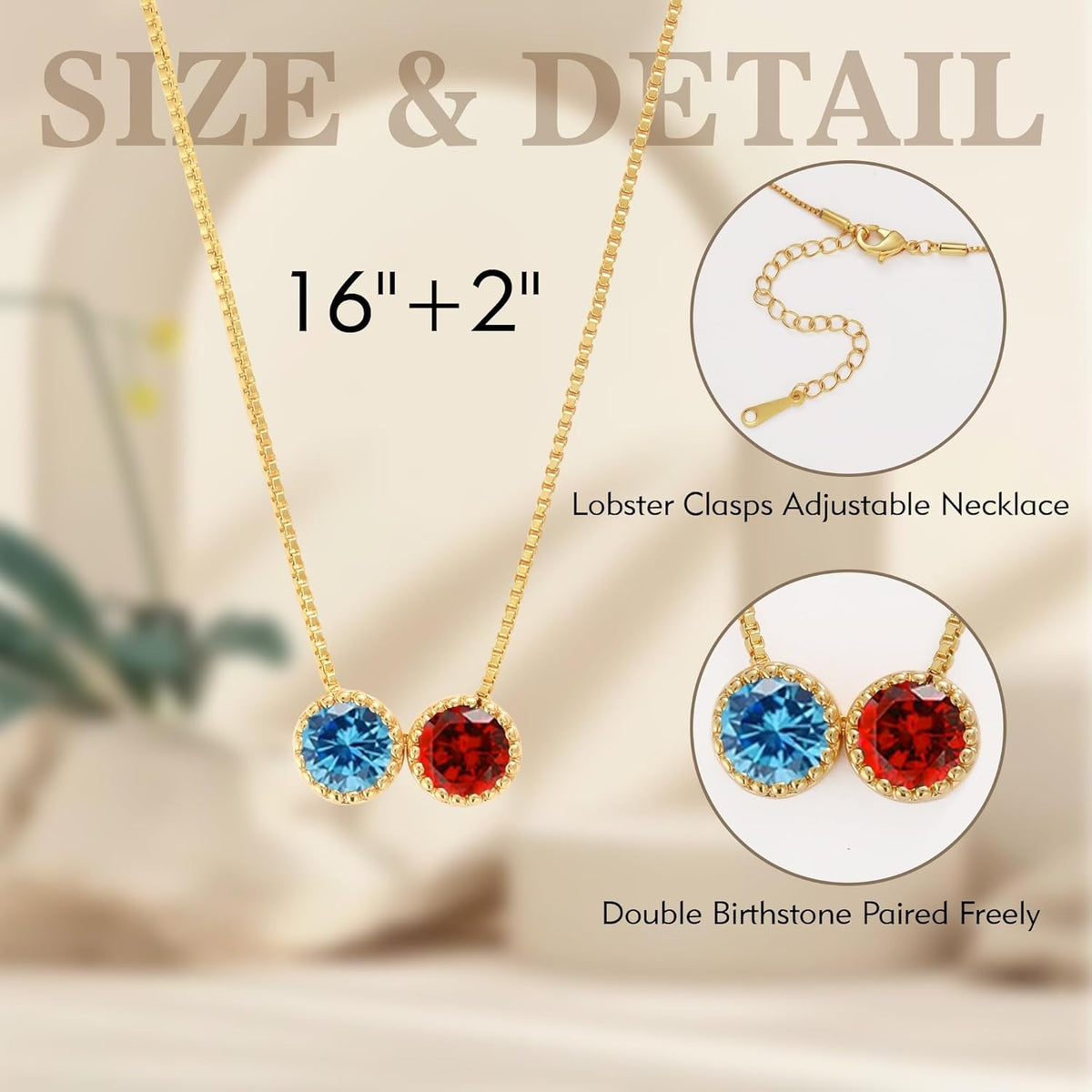 Birthstone Necklace for Women, Birthday Gifts for Women 14K Gold Necklaces for Teen Girls Dainty 1 to 12 Birthstone Christmas Gift Stocking Stuffers Valentines Mothers Day Jewelry