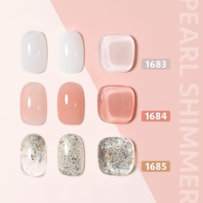 Gel Nail Polish Kit, 3 Colors 16Ml Jelly Milky White Glitter, Sheer Soak off UV Gel Polish Set - Pearl Shimmer