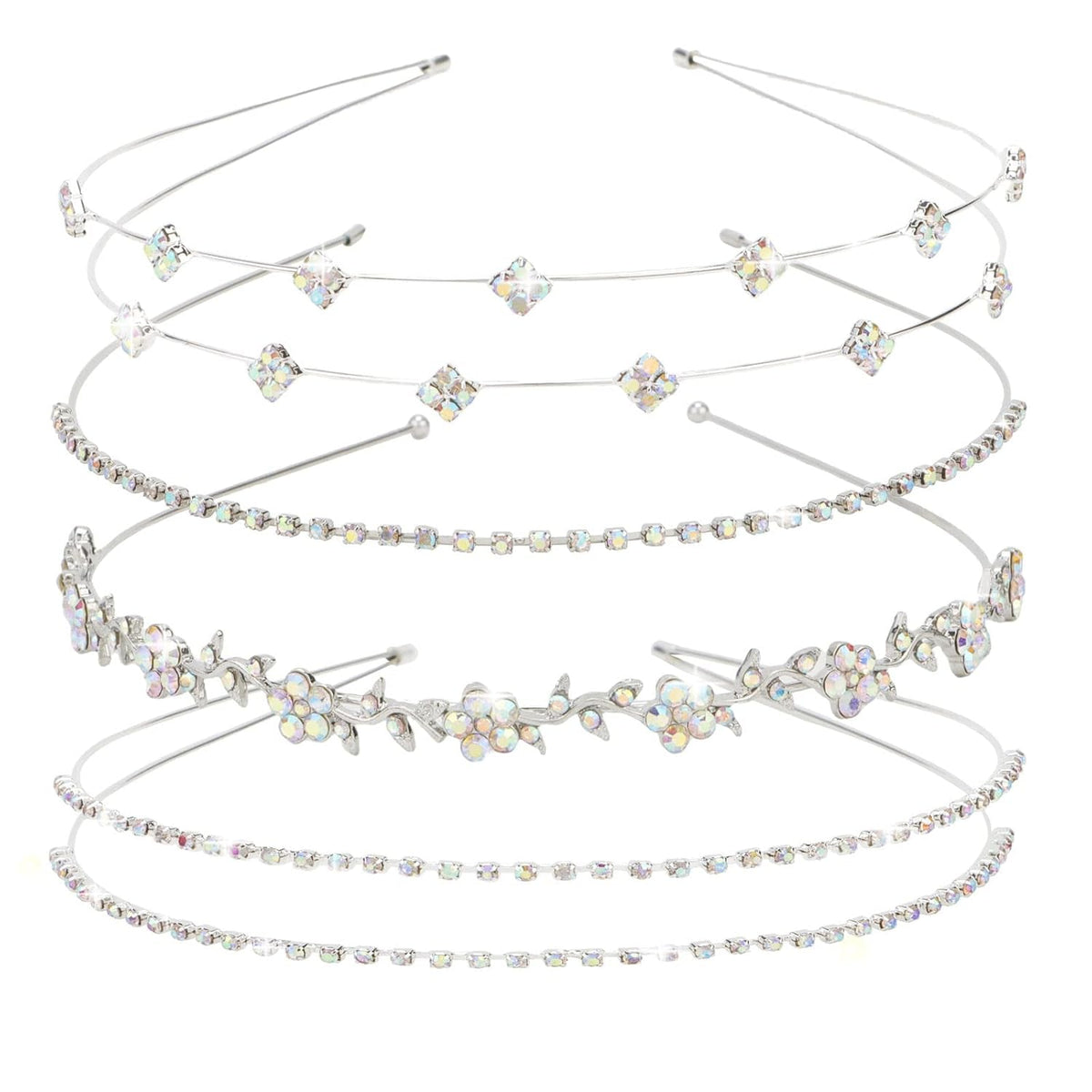 Silver Bridal Headband 4 Pieces Rhinestone Headbands AB Crystal Flower Girl Leaves Crown Head Band Tiara Wedding Hair Accessories
