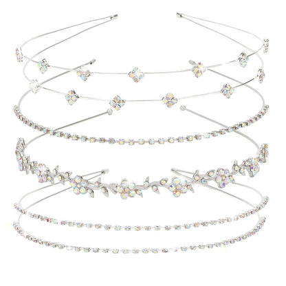 Silver Bridal Headband 4 Pieces Rhinestone Headbands AB Crystal Flower Girl Leaves Crown Head Band Tiara Wedding Hair Accessories