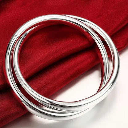 2019 New Pure 925 Sterling Silver Two Round Circle Bracelets Bangles Women Men Fashion Jewelry Gift
