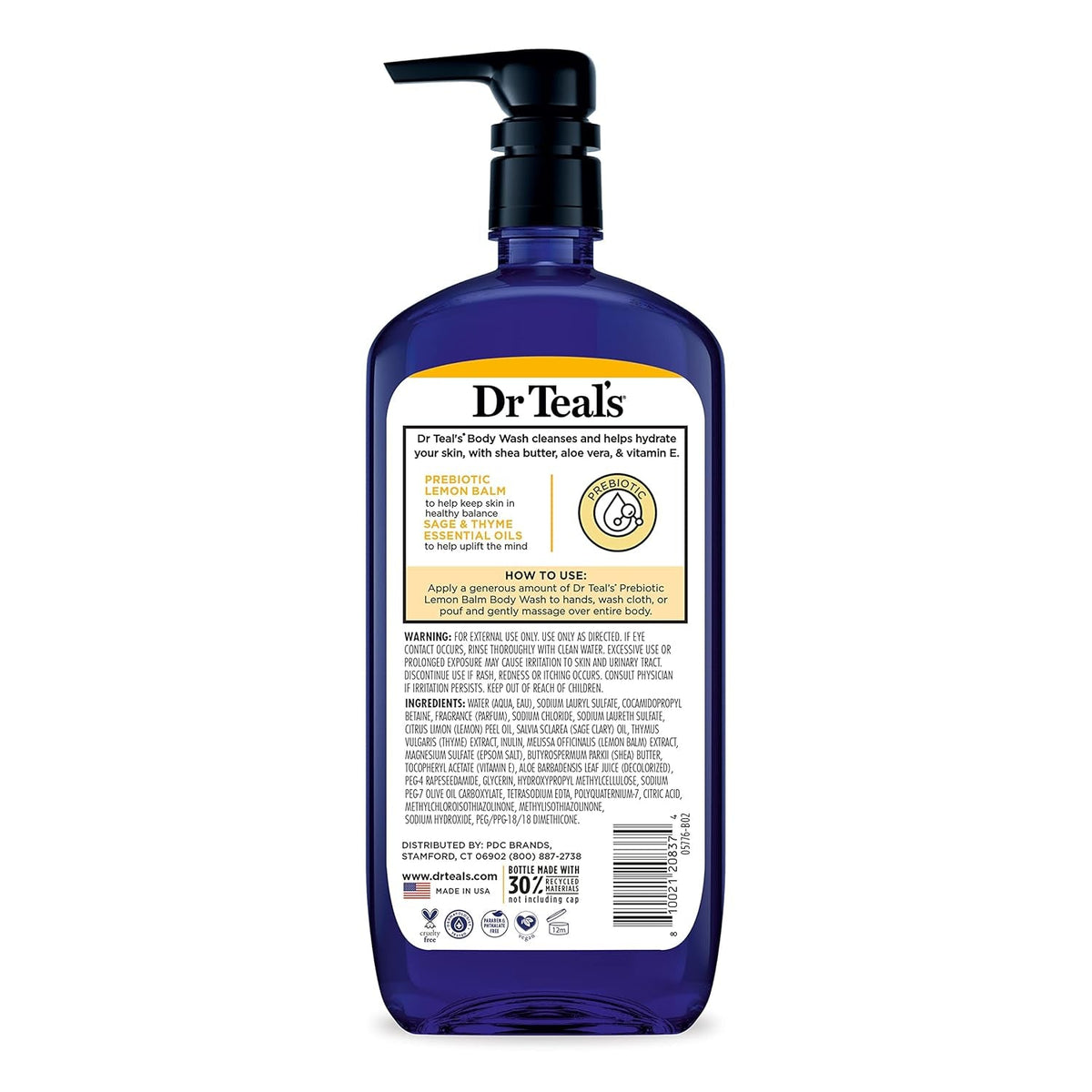 Body Wash with Pure Epsom Salt, with Prebiotic Lemon Balm & Sage, 24 Fl Oz (Pack of 4)
