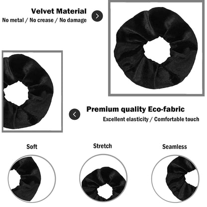 Scrunchies for Women, 12 Pcs Black Velvet Scrunchies for Hair, Soft Ponytail Holder for Girls, Classic Elastic Hair Bands