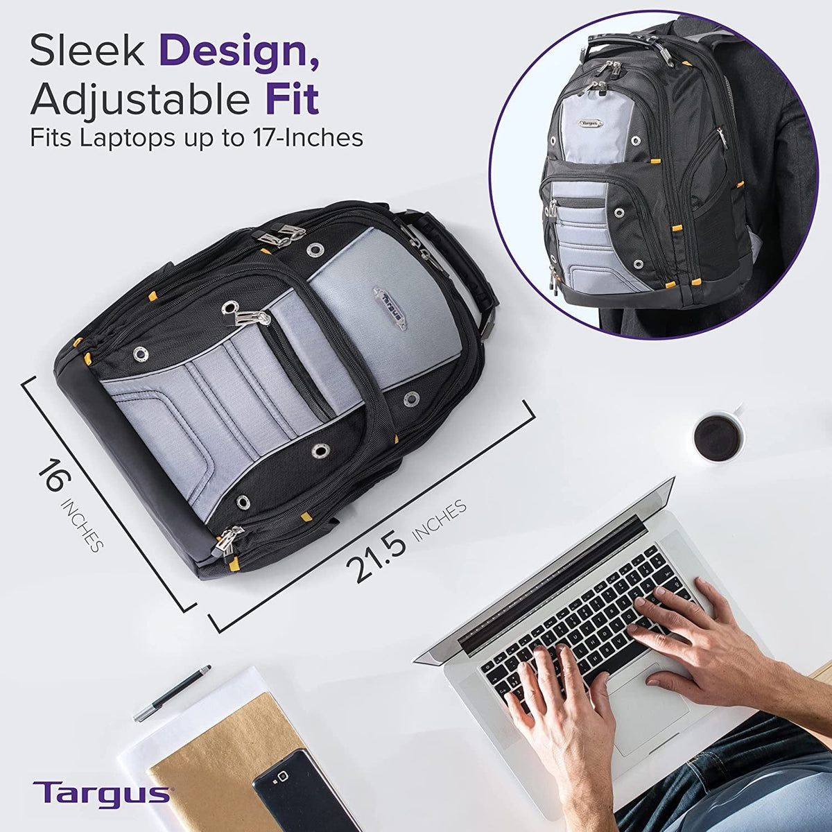 Drifter II Laptop Backpack, Black/Gray – Backpack for Men for Business and Travel, Durable Water-Resistant Material, Fits up to 17" Laptops (TSB239US)