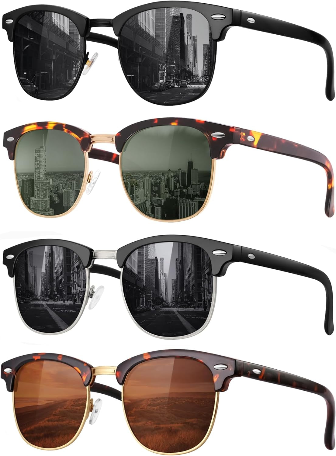 Classic Polarized Sunglasses for Men and Women Retro Style Semi Rimless Frame Sun Glasses 100% UV Protection Goggles