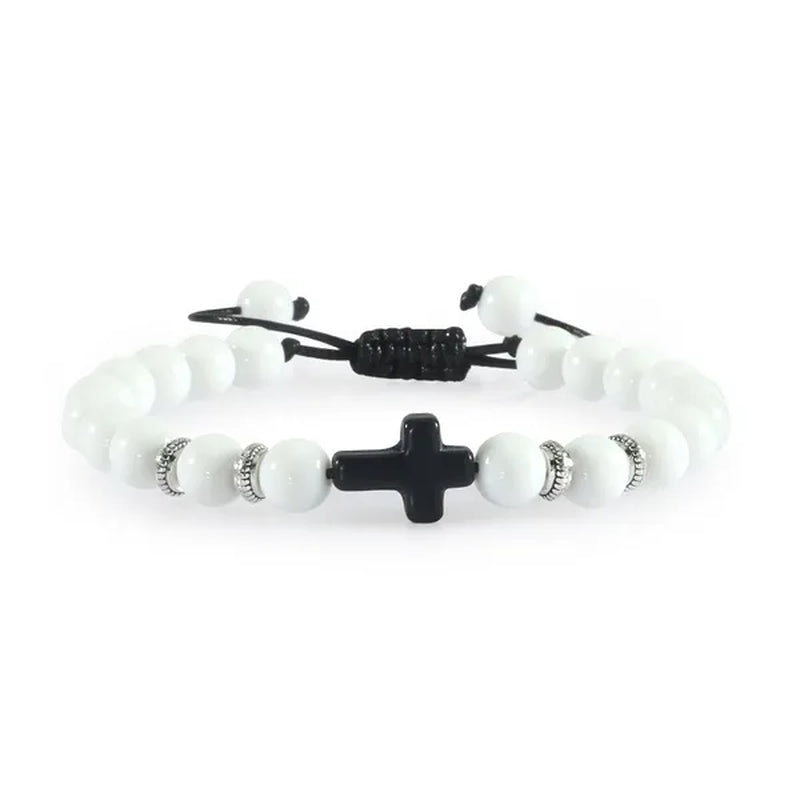 Handmade Natural Stone Wooden Beaded Bracelet Christian Jesus Cross Braided Bracelets Men Women Prayer Yoga Jewelry Gift