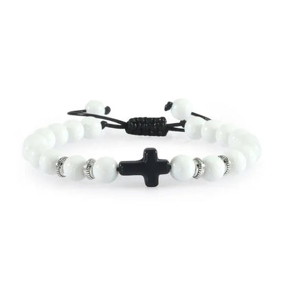 Handmade Natural Stone Wooden Beaded Bracelet Christian Jesus Cross Braided Bracelets Men Women Prayer Yoga Jewelry Gift