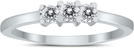AGS Certified 1/4 Carat TW Three Stone Diamond Ring in 10K White Gold