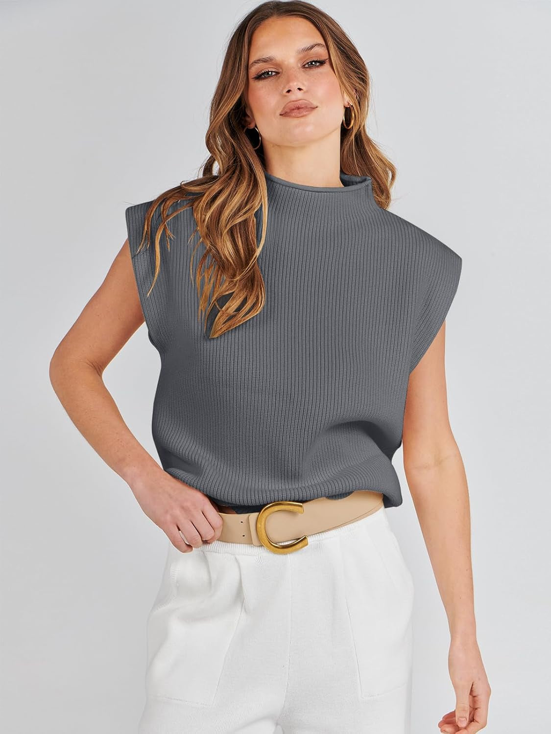 Women'S Mock Neck Sleeveless Sweater Vest Casual Cap Sleeve Knit Pullover Tank Tops 2025 Spring Summer Clothes