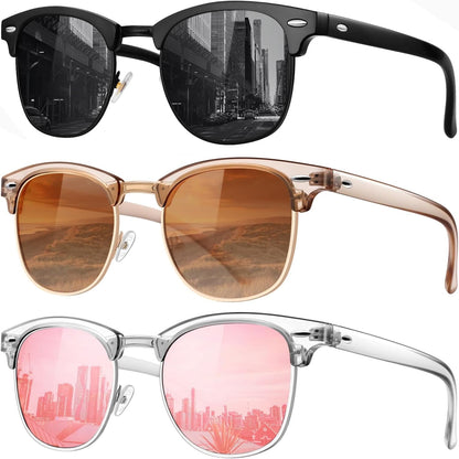 Classic Polarized Sunglasses for Men and Women Retro Style Semi Rimless Frame Sun Glasses 100% UV Protection Goggles