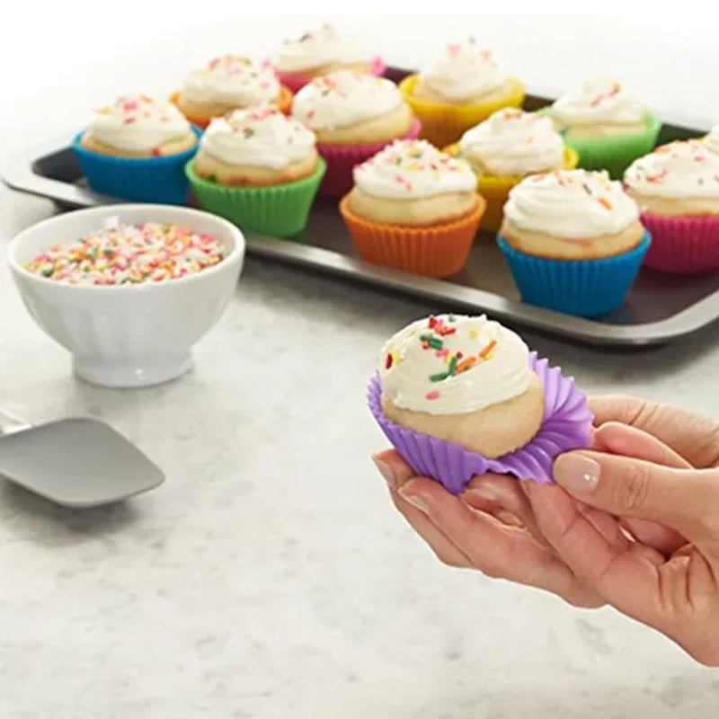 3/6/12/18/24pcs New Silicone Muffin Cake Cups for Kitchen Baking Circular Shape Square Shape Star Rose Pudding Cake Cup Creative Heart Shaped Rice Cake Cup Baking for Cupcakes and Muffin Bakeware Silicone Mold